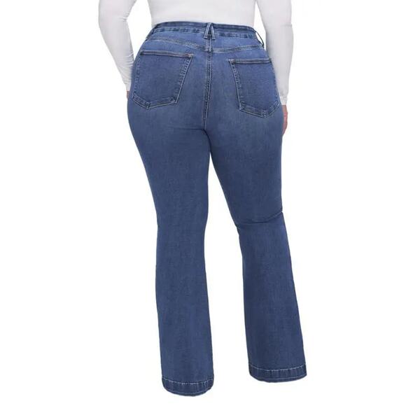 Good American Good Legs Flare Jeans in BBLUE305 Medium Wash (14 or 32) - Picture 3 of 9
